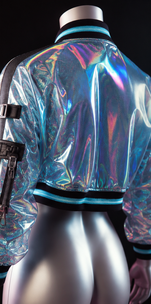 Holographic Cropped Bomber Jacket with Asymmetric Zippers