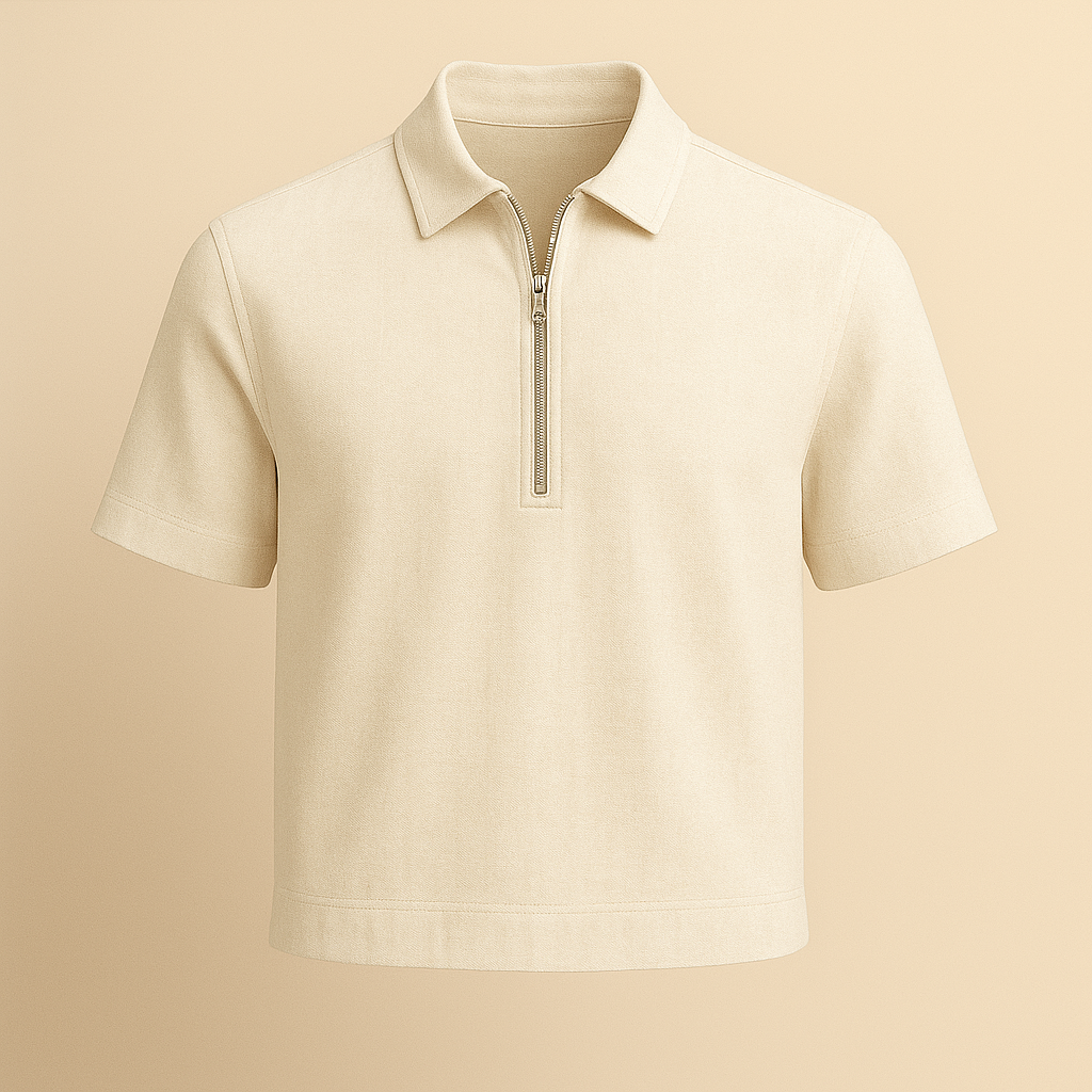 Cream Half-Zip Short Sleeve Shirt image 0