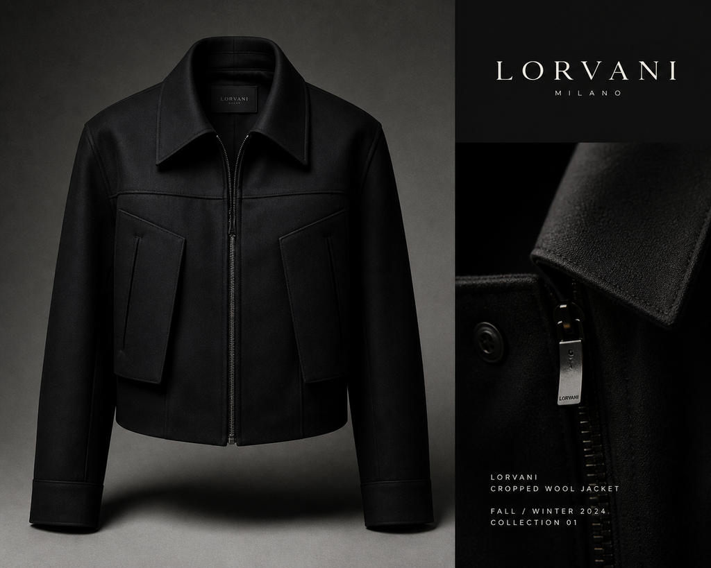 Lorvani Cropped Wool Zip Jacket — Noir Form image 0