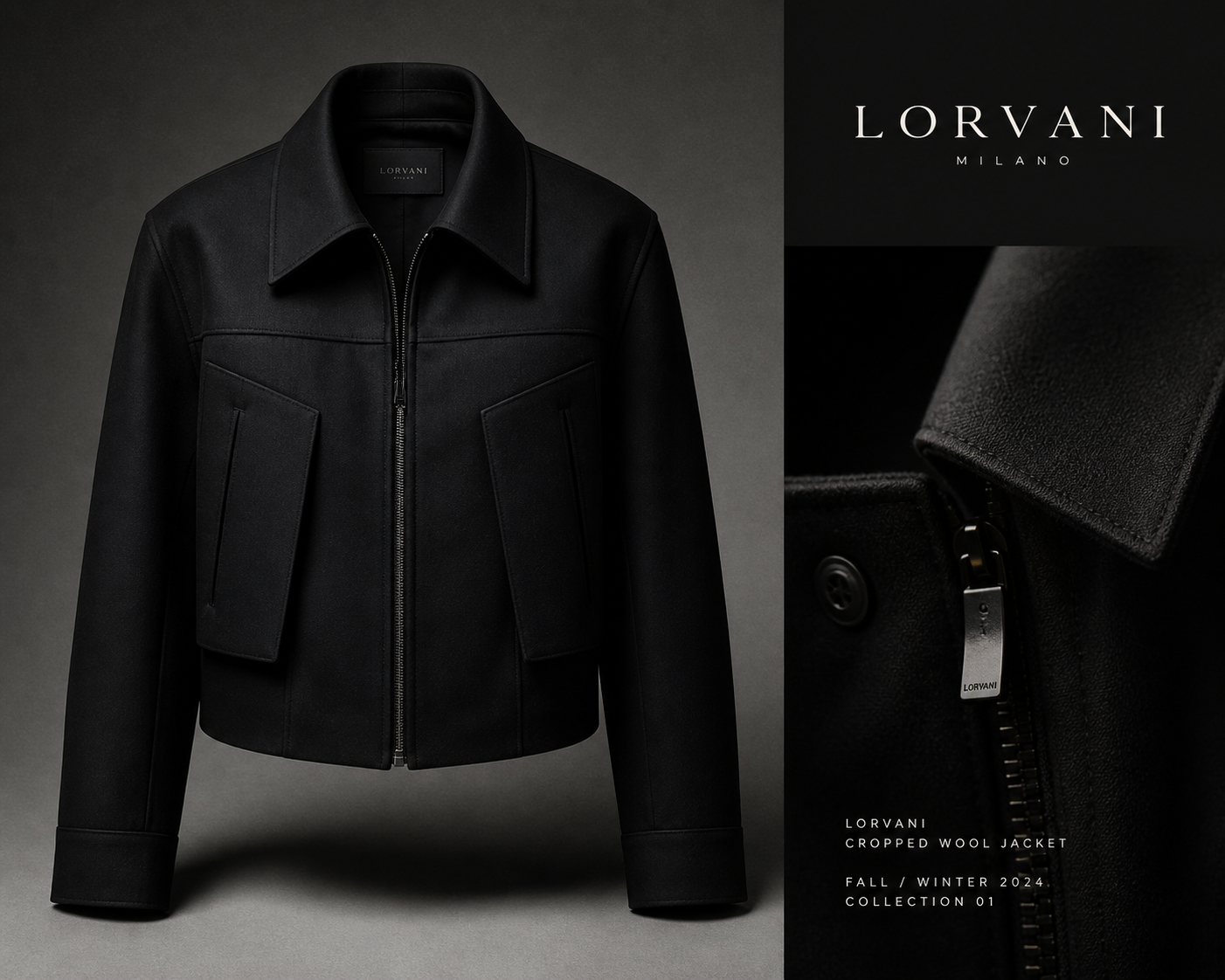 Lorvani Cropped Wool Zip Jacket — Noir Form image 0